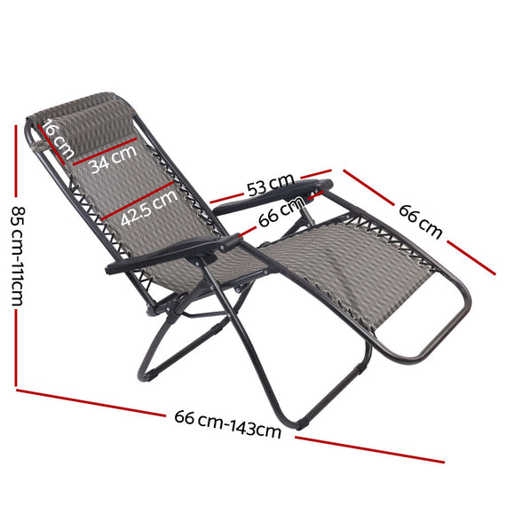 Gardeon Set of 2 Zero Gravity Chairs Reclining Outdoor Furniture Sun Lounge Folding Camping Lounger Grey