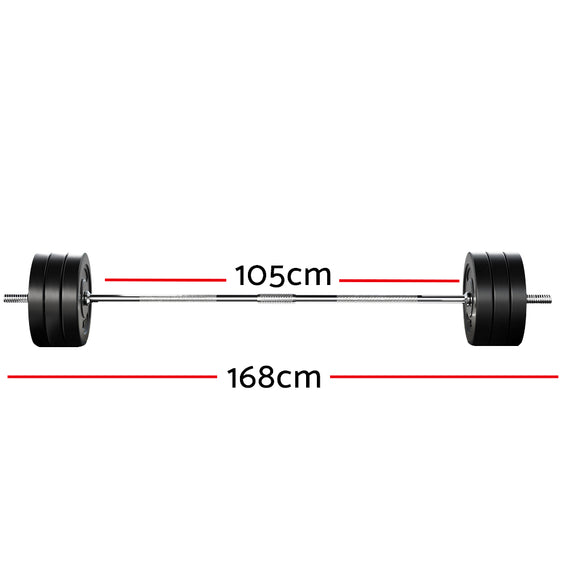 Everfit 68kg Barbell Set Weight Plates Bar Lifting Bench 168cm