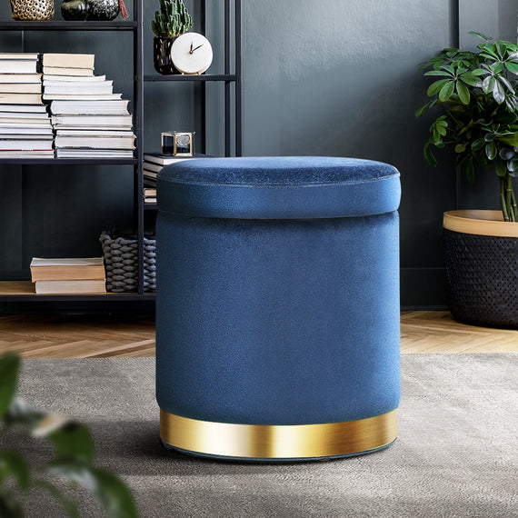 Artiss Ottoman Storage Foot Stool Round Velvet Navy