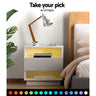 Artiss Bedside Tables Side Table RGB LED Drawers Nightstand High Gloss White