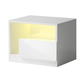 Artiss Bedside Tables Side Table RGB LED Drawers High Gloss Nightstand White
