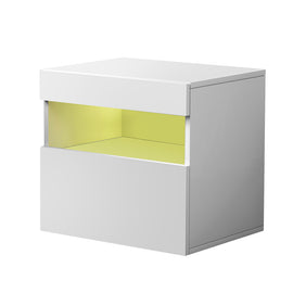 Artiss Bedside Tables Drawers Side Table RGB LED High Gloss Nightstand White