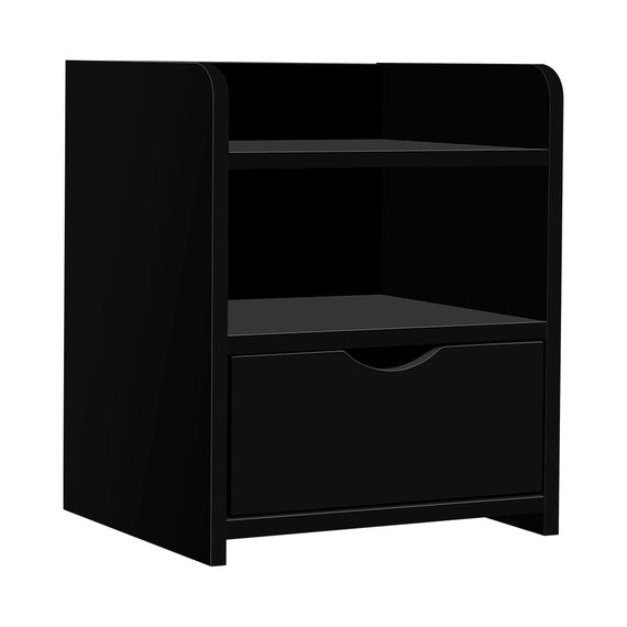 Artiss Bedside Table 1 Drawer with Shelf - FARA Black