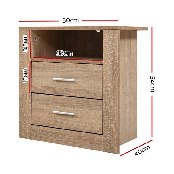 Artiss Bedside Table 2 Drawers with Shelf - TARA Oak