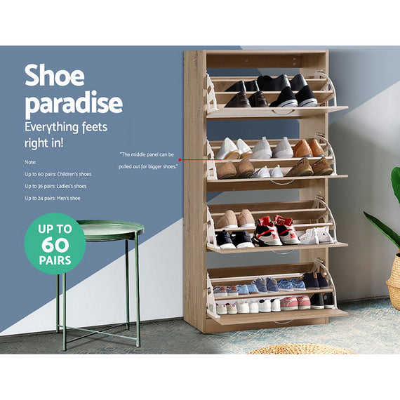 Artiss Shoe Cabinet Shoes Storage Rack Organiser 60 Pairs Wood Shelf Drawer