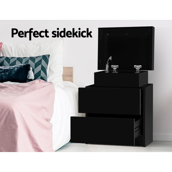 Artiss Bedside Table 2 Drawers Lift-up Storage - COLEY Black