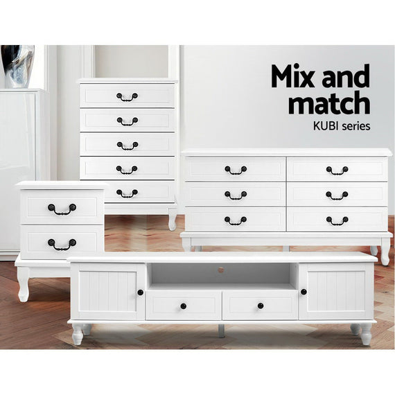 Artiss Bedside Table 2 Drawers - KUBI White