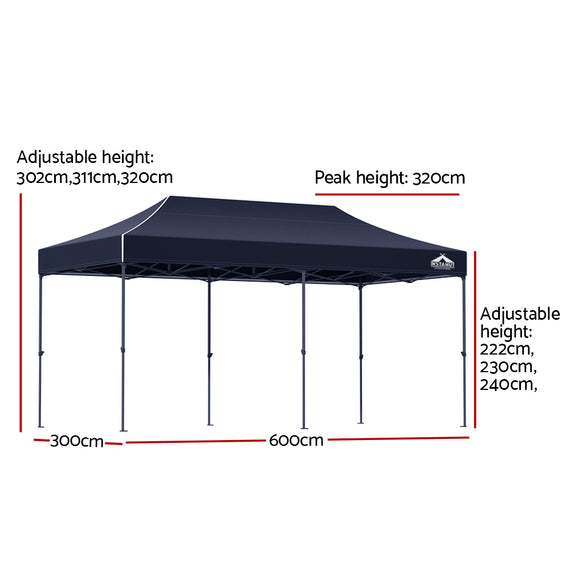 Instahut Gazebo Pop Up Marquee 3x6m Folding Tent Wedding Outdoor Camping Canopy Gazebos Shade Navy