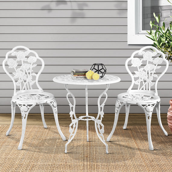 Gardeon Outdoor Furniture Chairs Table 3pc Aluminium Bistro White