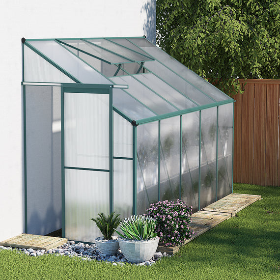 Greenfingers Greenhouse 3x1.27x2.13M Lean-to Aluminium Polycarbonate Green House Garden Shed