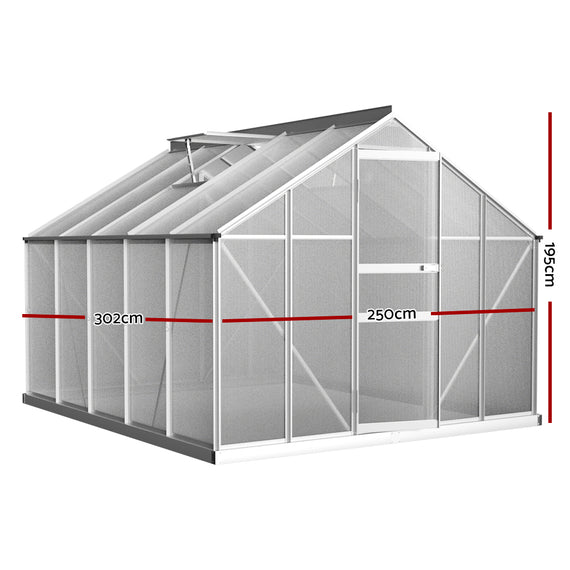 Greenfingers Greenhouse 3x2.5x1.95M Aluminium Polycarbonate Green House Garden Shed