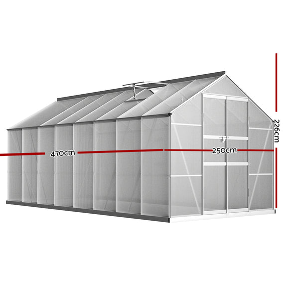 Greenfingers Greenhouse 4.7x2.5x2.26M Double Doors Aluminium Green House Garden Shed