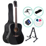 Alpha 41 Inch Acoustic Guitar Wooden Body Steel String Dreadnought Stand Black