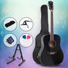 Alpha 41 Inch Acoustic Guitar Wooden Body Steel String Dreadnought Stand Black