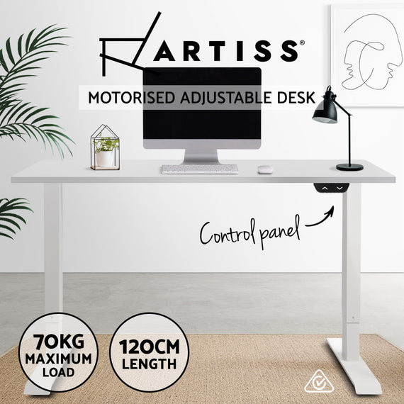 Artiss Standing Desk Adjustable Height Desk Electric Motorised White Frame Desk Top 120cm