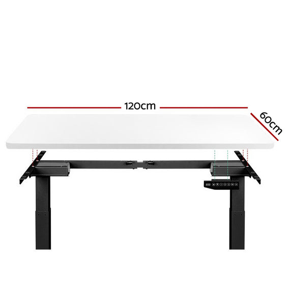 Artiss Standing Desk Adjustable Height Desk Dual Motor Electric Black Frame White Desk Top 120cm