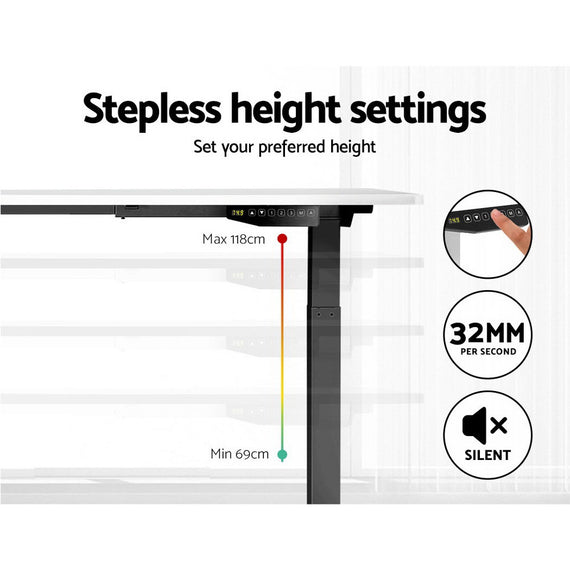 Artiss Standing Desk Adjustable Height Desk Dual Motor Electric Black Frame White Desk Top 120cm