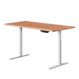Artiss Standing Desk Adjustable Height Desk Dual Motor Electric White Frame Oak Desk Top 120cm