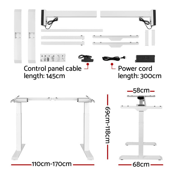 Artiss Standing Desk Adjustable Height Desk Dual Motor Electric White Frame Oak Desk Top 120cm