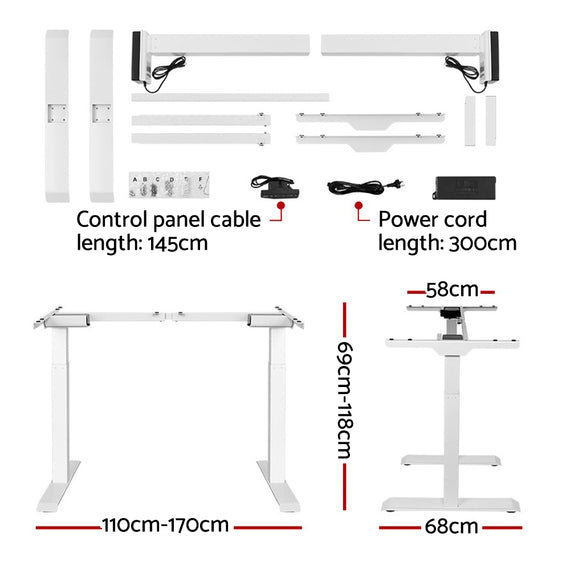 Artiss Standing Desk Adjustable Height Desk Dual Motor Electric White Frame Oak Desk Top 140cm