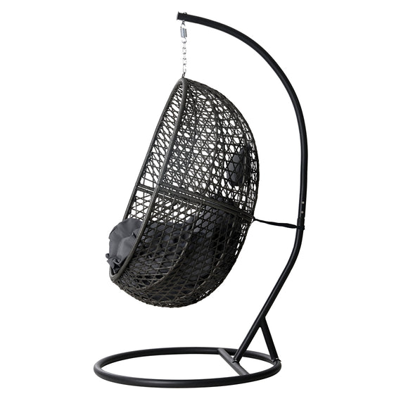 Gardeon Swing Chair Egg Hammock With Stand Outdoor Furniture Wicker Seat Black