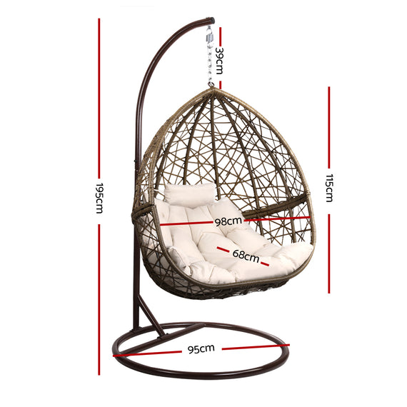 Gardeon Outdoor Egg Swing Chair Wicker Rattan Furniture Pod Stand Cushion Latte