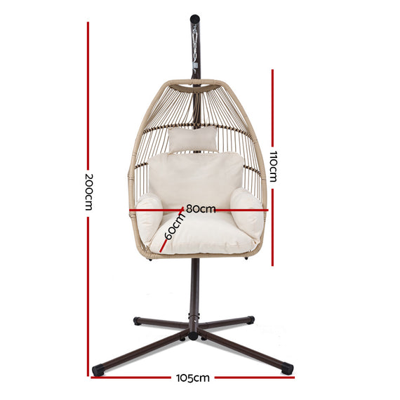 Gardeon Outdoor Egg Swing Chair Wicker Rope Furniture Pod Stand Cushion Latte