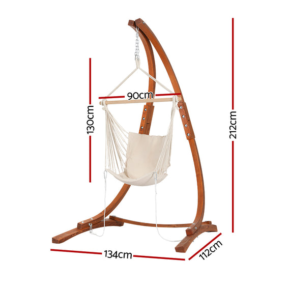 Gardeon Hammock Chair Timber Outdoor Furniture Camping with Stand White