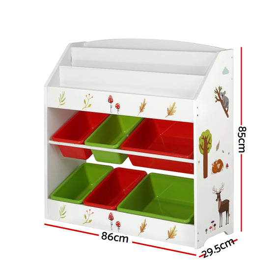 Keezi Kids Bookshelf Toy Box Organiser Children 6 Bins Display Shelf Storage Box