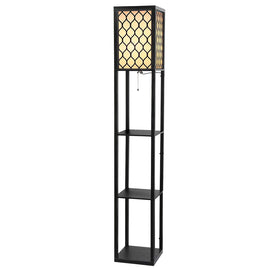 Artiss Floor Lamp 3 Tier Shelf Storage LED Light Stand Home Room Pattern Black