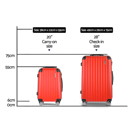 Wanderlite 2pc Luggage Trolley Travel Set Suitcase Carry On TSA Hard Case Lightweight Red