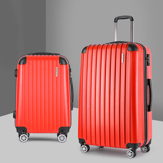 Wanderlite 2pc Luggage Trolley Travel Set Suitcase Carry On TSA Hard Case Lightweight Red