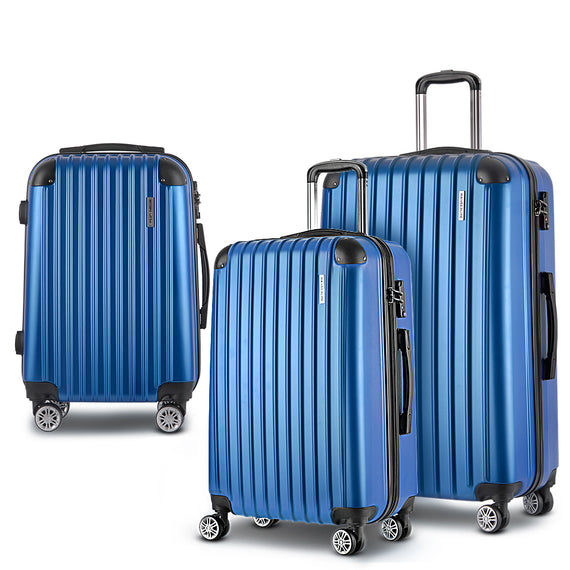 Wanderlite Luggage Set 3pc 20" 24" 28" Suitcase Hardcase Trolley Travel Blue