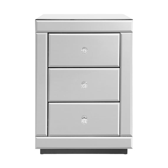 Artiss Bedside Table 3 Drawers Mirrored X2 - PRESIA Silver