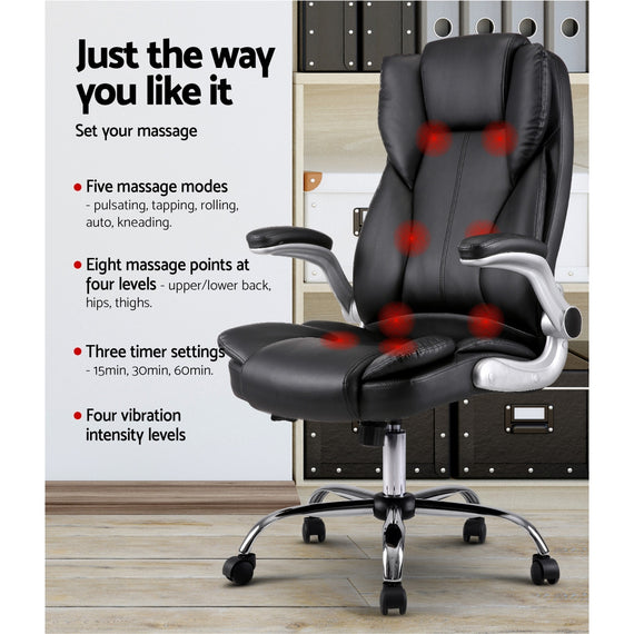 Artiss Massage Office Chair 8 Point PU Leather Office Chair - Black