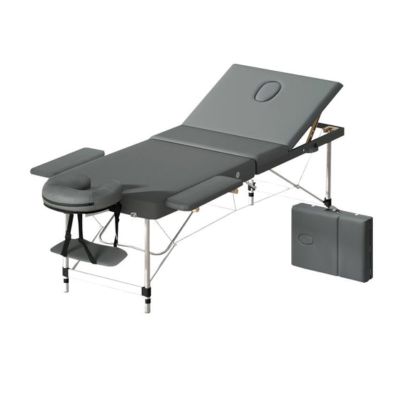 Zenses Massage Table 55cm Portable 2 Fold Aluminium Beauty Bed Grey