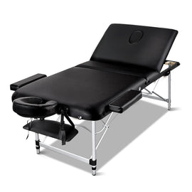 Zenses Massage Table 75cm Portable 3 Fold Aluminium Beauty Bed Black