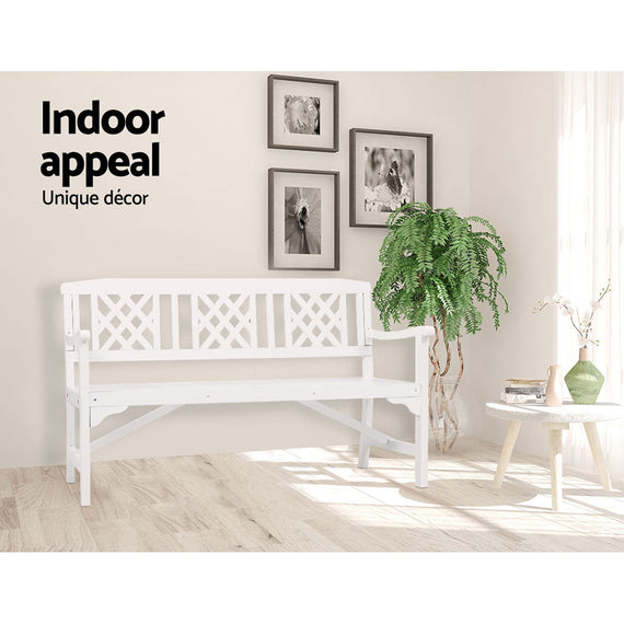 Gardeon Outdoor Garden Bench Wooden Chair 3 Seat Patio Furniture Lounge White