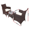 Gardeon 3PC Outdoor Bistro Set Patio Furniture Wicker Setting Chairs Table Cushion Brown