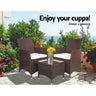 Gardeon 3PC Outdoor Bistro Set Patio Furniture Wicker Setting Chairs Table Cushion Brown