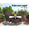 Gardeon 3pc Bistro Wicker Outdoor Furniture Set Brown