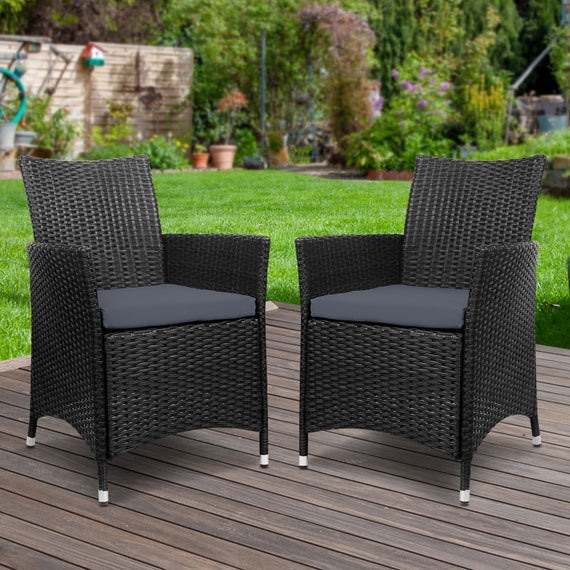 Gardeon 2PC Outdoor Dining Chairs Patio Furniture Wicker Garden Cushion Idris