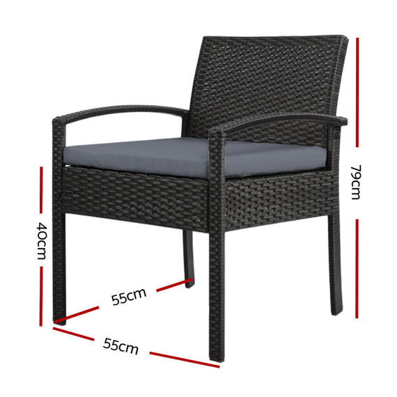 Set of 2 Outdoor Dining Chairs Wicker Chair Patio Garden Furniture Lounge Setting Bistro Set Cafe Cushion Gardeon Black