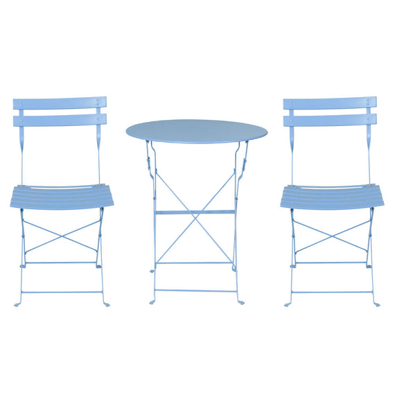 Gardeon Outdoor Setting Table and Chairs Folding Bistro Set Patio Furniture Blue