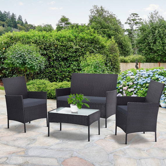 Gardeon 4 Piece Outdoor Lounge Setting Patio Furniture Sofa Set Grey