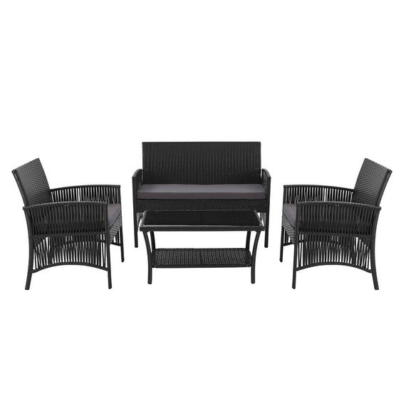 Gardeon 4PCS Outdoor Lounge Setting Sofa Set Patio Wicker Furniture Black