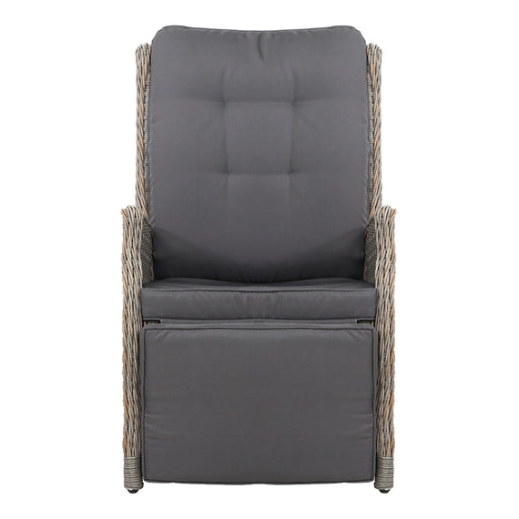Gardeon Recliner Chairs Sun lounge Wicker Lounger Outdoor Furniture Patio Adjustable Grey