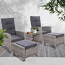 Gardeon 5PC Recliner Chairs Table Sun lounge Wicker Outdoor Furniture Adjustable Grey