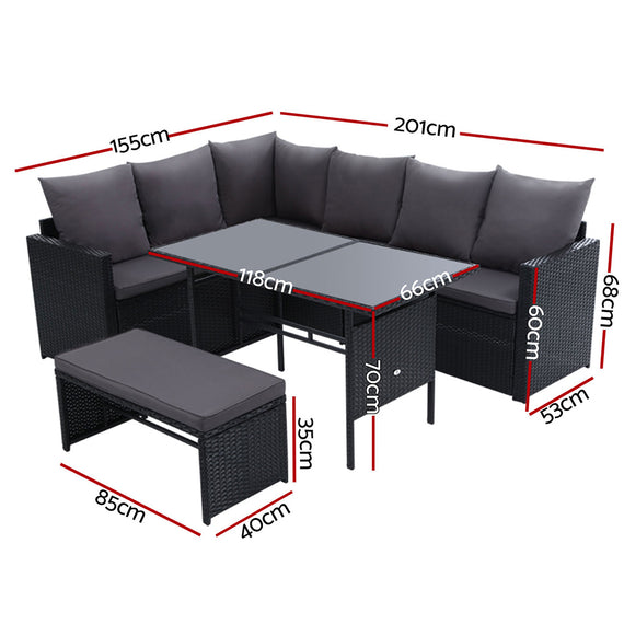 Gardeon Outdoor Dining Set Sofa Lounge Setting Chairs Table Bench Black Cover