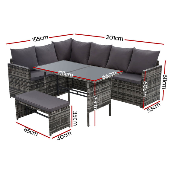 Gardeon Outdoor Furniture Dining Setting Sofa Set Lounge Wicker 8 Seater Mixed Grey